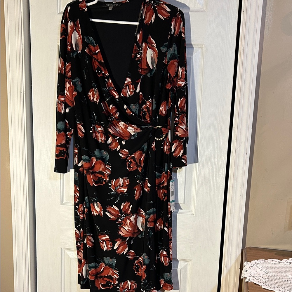 Floral Wrap Dress - Black and Red NWT